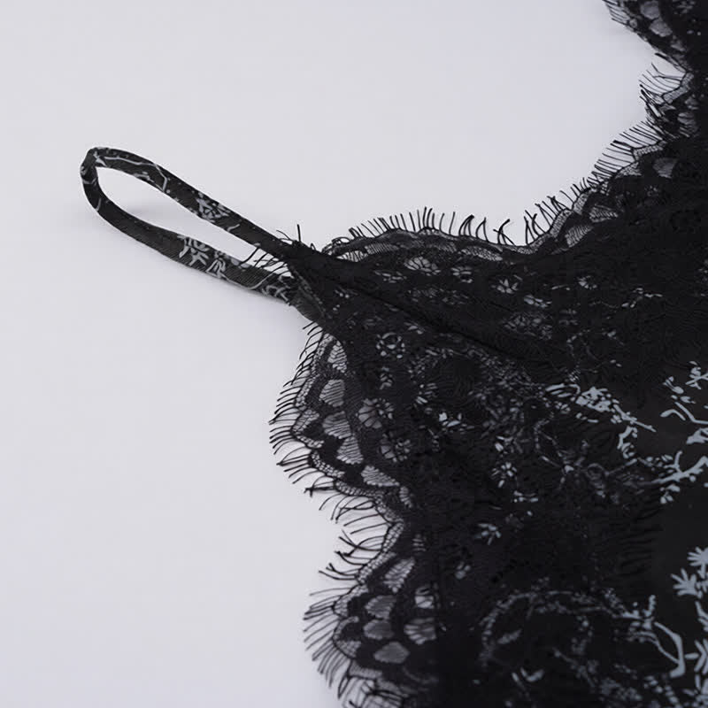 Black Floral Lace Cami Lounge Set
