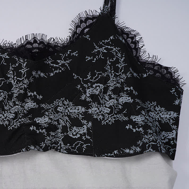 Black Floral Lace Cami Lounge Set