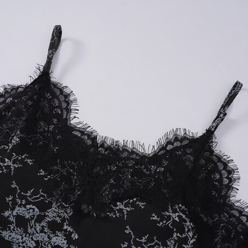 Black Floral Lace Cami Lounge Set