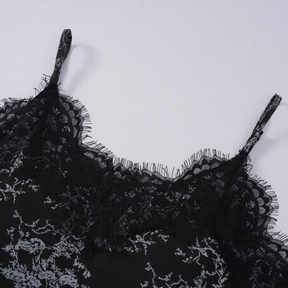 Black Floral Lace Cami Lounge Set