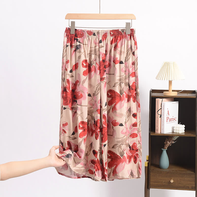 Red Floral Cropped Sleep Pants