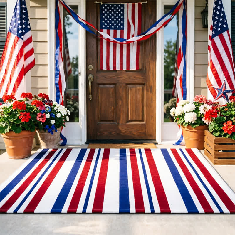 Patriotic Americana Stripe Outdoor Rug