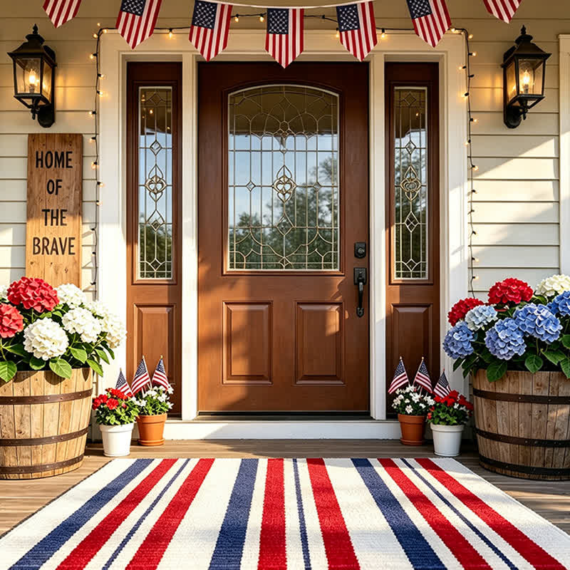 Patriotic Americana Stripe Outdoor Rug