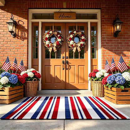 Patriotic Americana Stripe Outdoor Rug