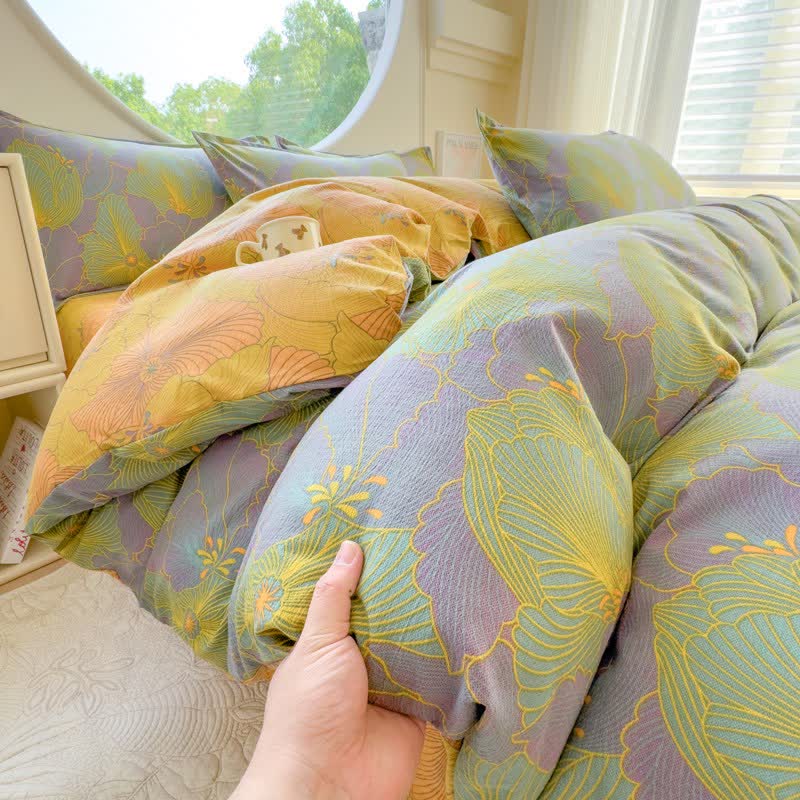 Abstract Floral Cotton Double Gauze Bedding(4PCS)