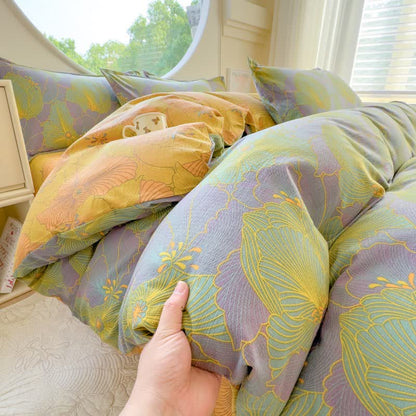 Abstract Floral Cotton Double Gauze Bedding(4PCS)