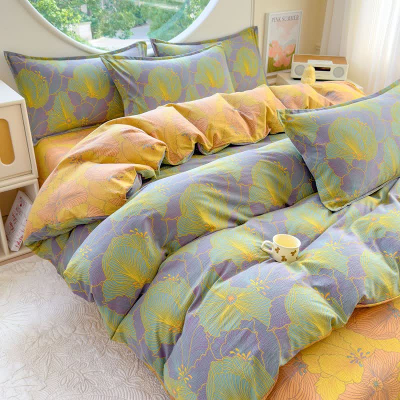 Abstract Floral Cotton Double Gauze Bedding(4PCS)