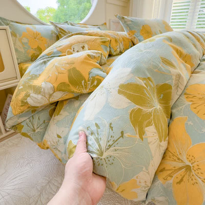 Lily Floral Cotton Double Gauze Bedding(4PCS)