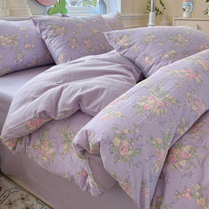 Dusty Purple Rose Cotton Gauze Bedding(4PCS)