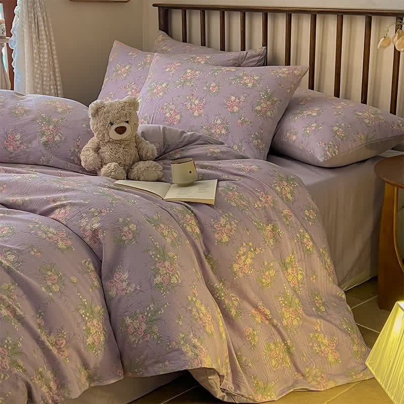 Dusty Purple Rose Cotton Gauze Bedding(4PCS)