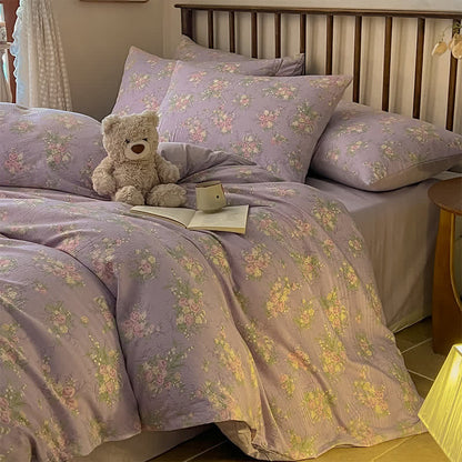 Dusty Purple Rose Cotton Gauze Bedding(4PCS)