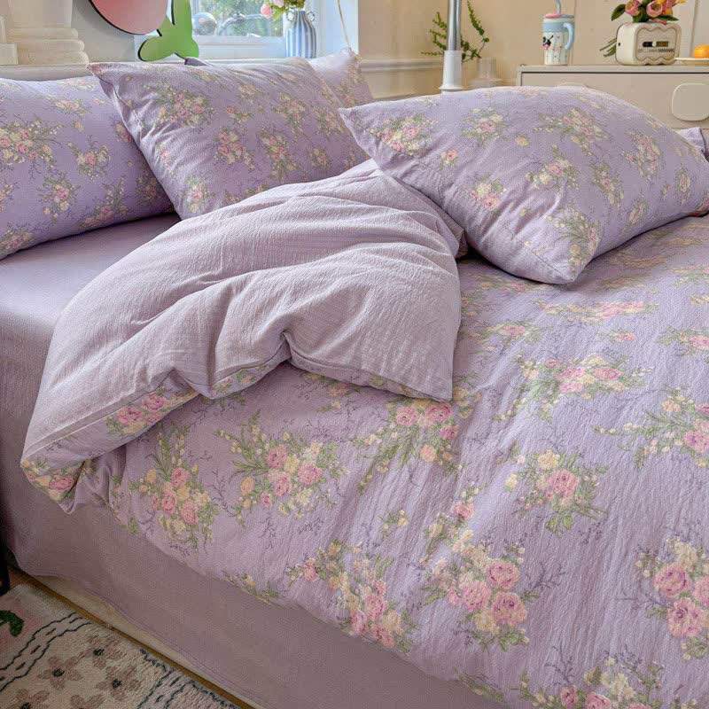 Dusty Purple Rose Cotton Gauze Bedding(4PCS)