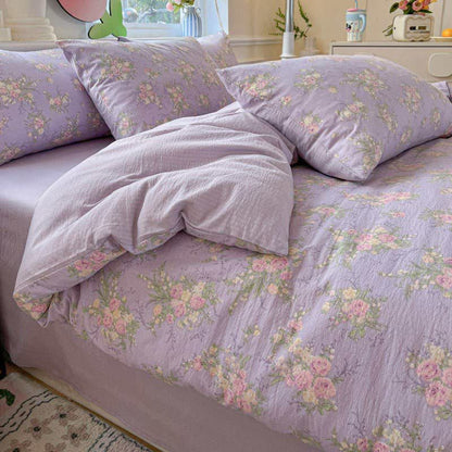 Dusty Purple Rose Cotton Gauze Bedding(4PCS)