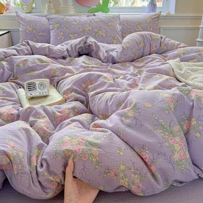 Dusty Purple Rose Cotton Gauze Bedding(4PCS)