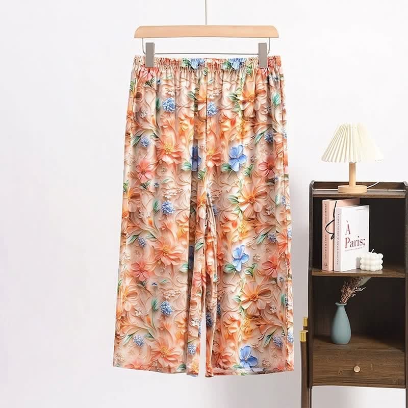 Vintage Botanical Print Cropped Pajama Pants