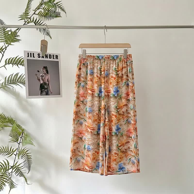 Vintage Botanical Print Cropped Pajama Pants
