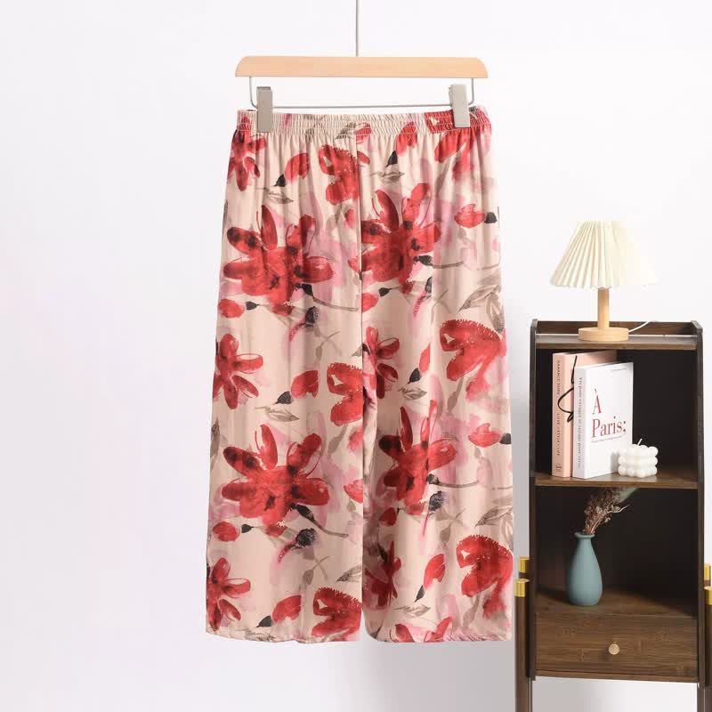Red Floral Cropped Sleep Pants