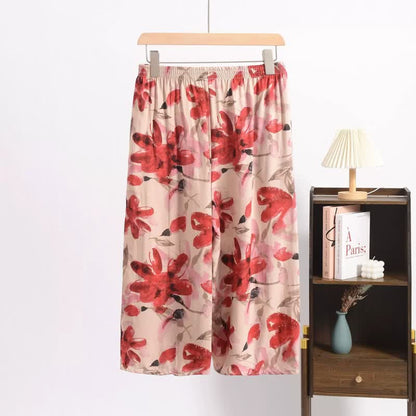 Red Floral Cropped Sleep Pants