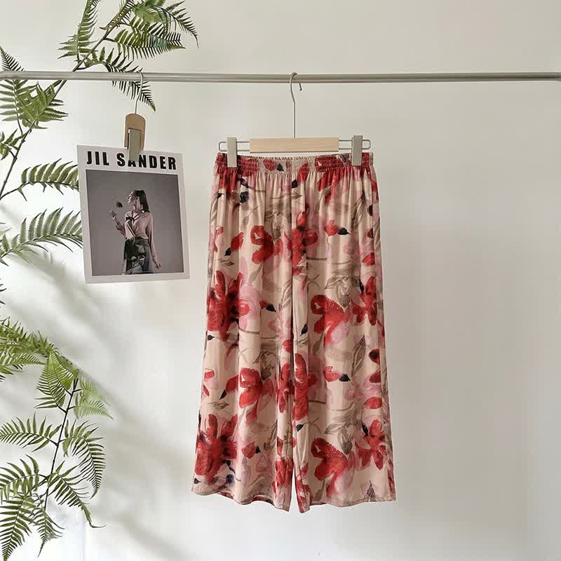 Red Floral Cropped Sleep Pants