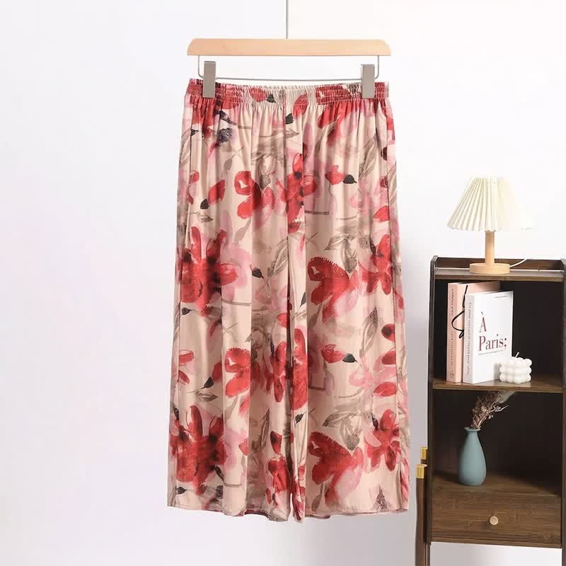 Red Floral Cropped Sleep Pants