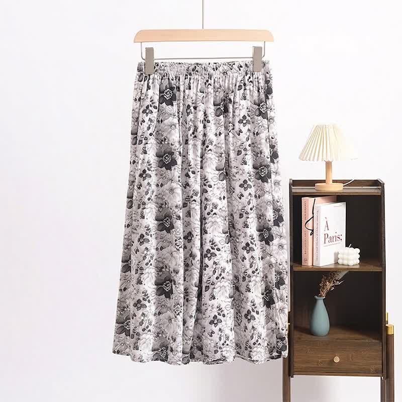 Vintage Black Floral Cropped Sleep Pants