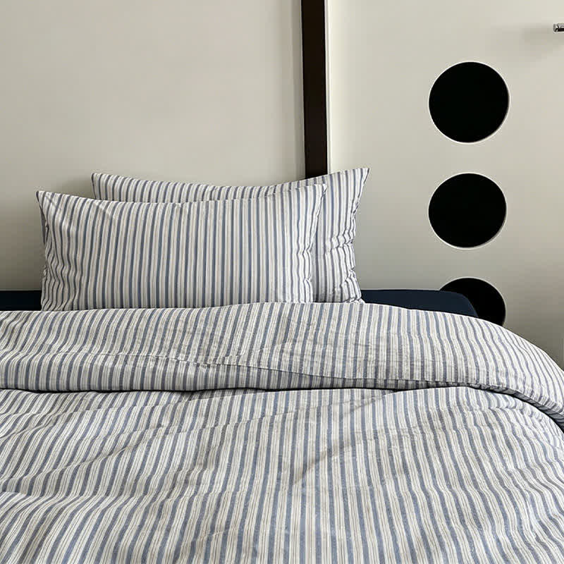 Washed Cotton French Blue Stripe Bedding Set