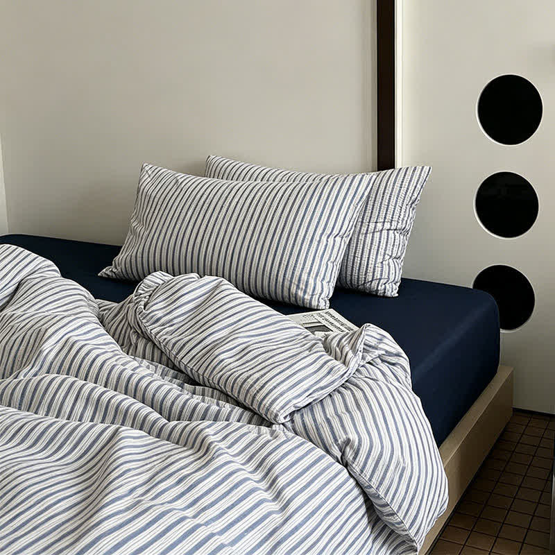 Washed Cotton French Blue Stripe Bedding Set