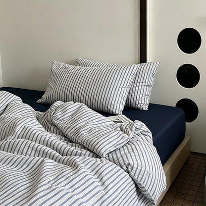 Washed Cotton French Blue Stripe Bedding Set
