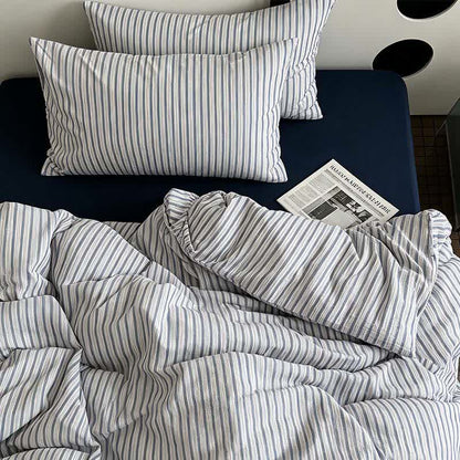 Washed Cotton French Blue Stripe Bedding Set