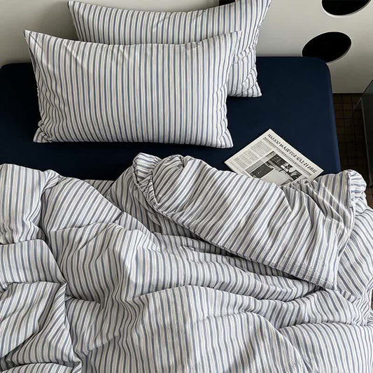 Washed Cotton French Blue Stripe Bedding Set