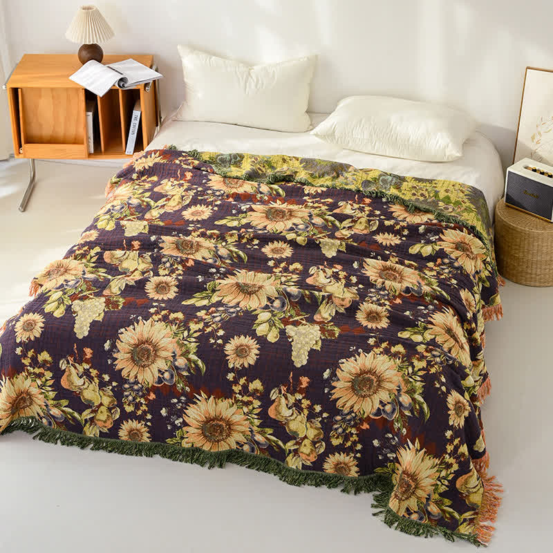 Vintage Sunflower 4-Layer Muslin Blanket Quilt