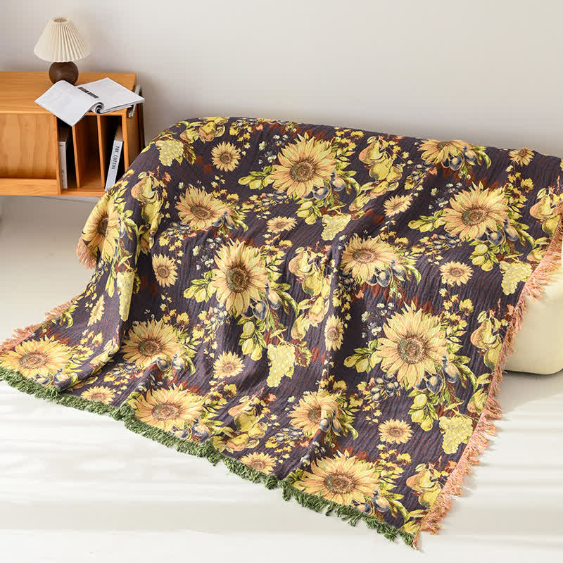 Vintage Sunflower 4-Layer Muslin Blanket Quilt