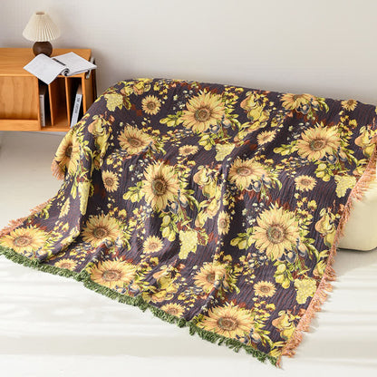 Vintage Sunflower 4-Layer Muslin Blanket Quilt