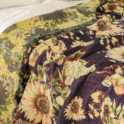 Vintage Sunflower 4-Layer Muslin Blanket Quilt