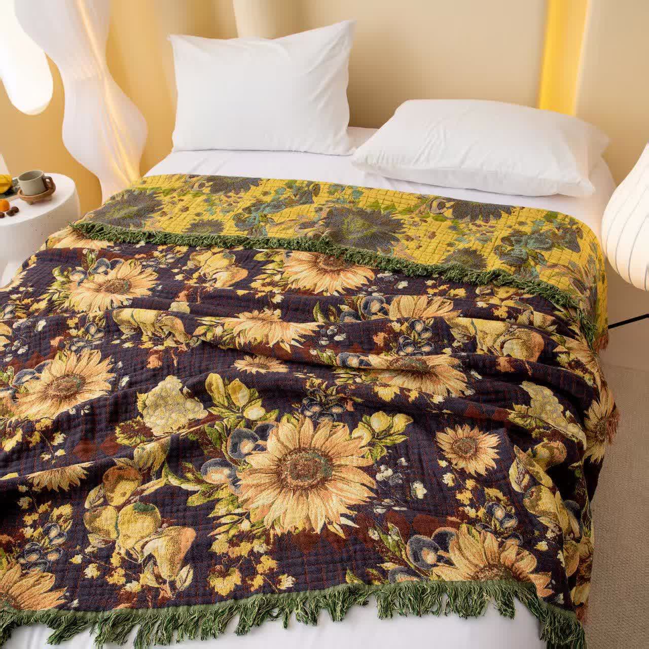 Vintage Sunflower 4-Layer Muslin Blanket Quilt