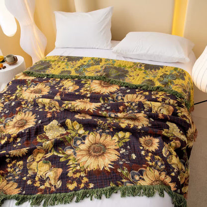 Vintage Sunflower 4-Layer Muslin Blanket Quilt