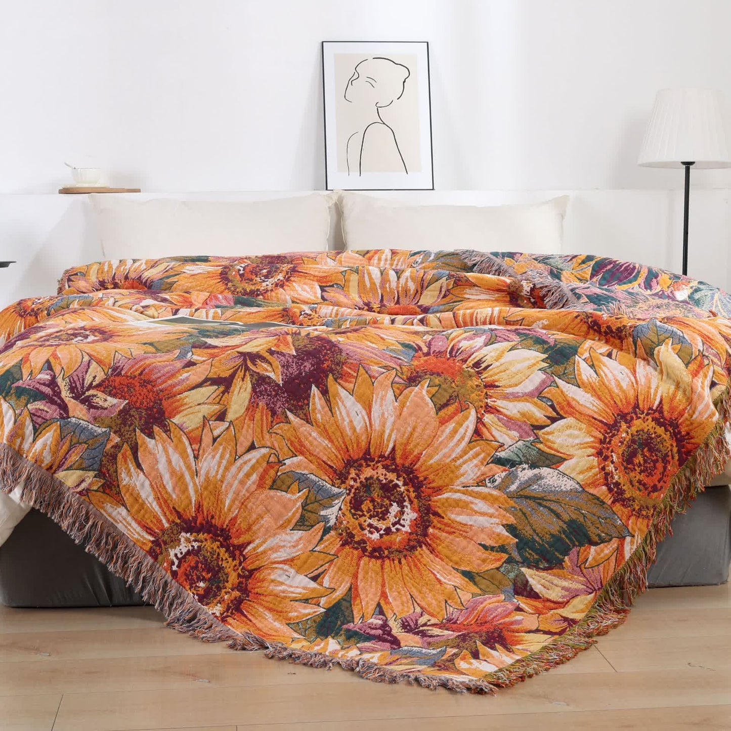 Boho Sunflower Cotton Gauze Bedspread Quilt