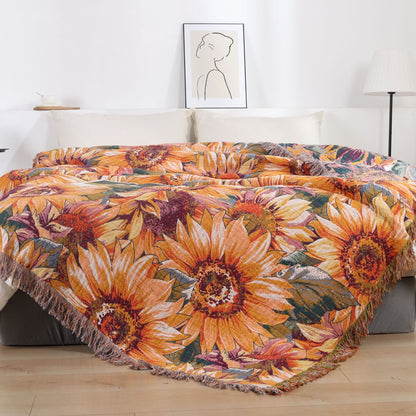 Boho Sunflower Cotton Gauze Bedspread Quilt