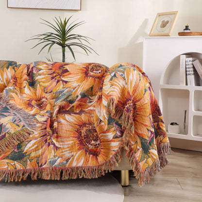 Boho Sunflower Cotton Gauze Bedspread Quilt