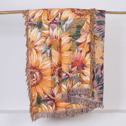 Boho Sunflower Cotton Gauze Bedspread Quilt