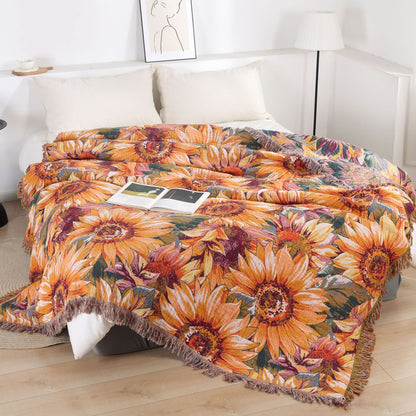 Boho Sunflower Cotton Gauze Bedspread Quilt