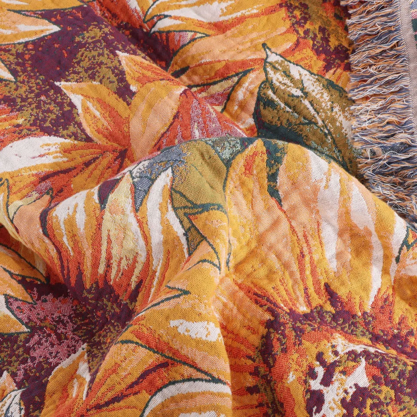 Boho Sunflower Cotton Gauze Bedspread Quilt