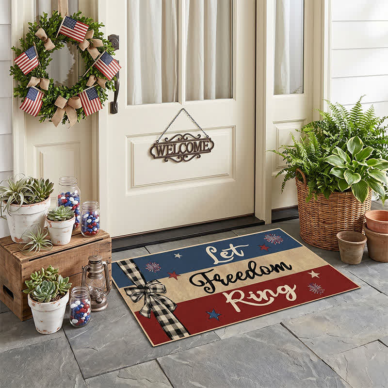 Let Freedom Ring Patriotic Crystal Velvet Entryway Rug