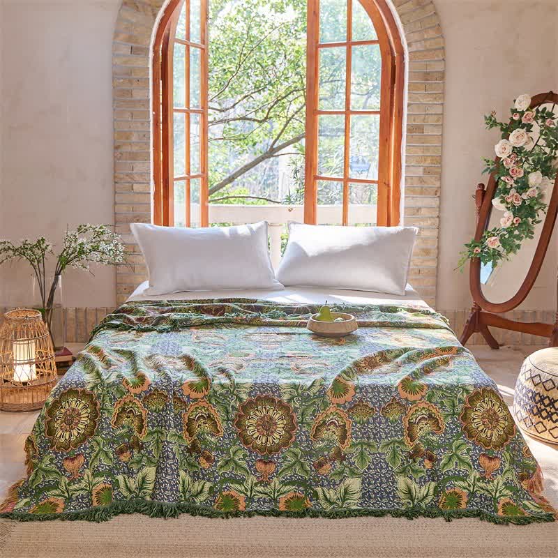 Reversible Floral 4-Layer Cotton Gauze Blanket Quilt
