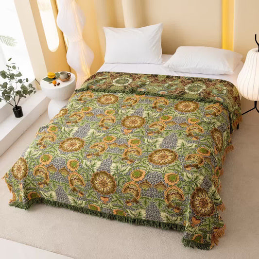 Reversible Floral 4-Layer Cotton Gauze Blanket Quilt Autumn bed Bed Blanket bedding Cotton Floral Full Full Size Gauze Green King King Size Queen Queen Size Quilt Reversible Rural Spring Summer Vintage