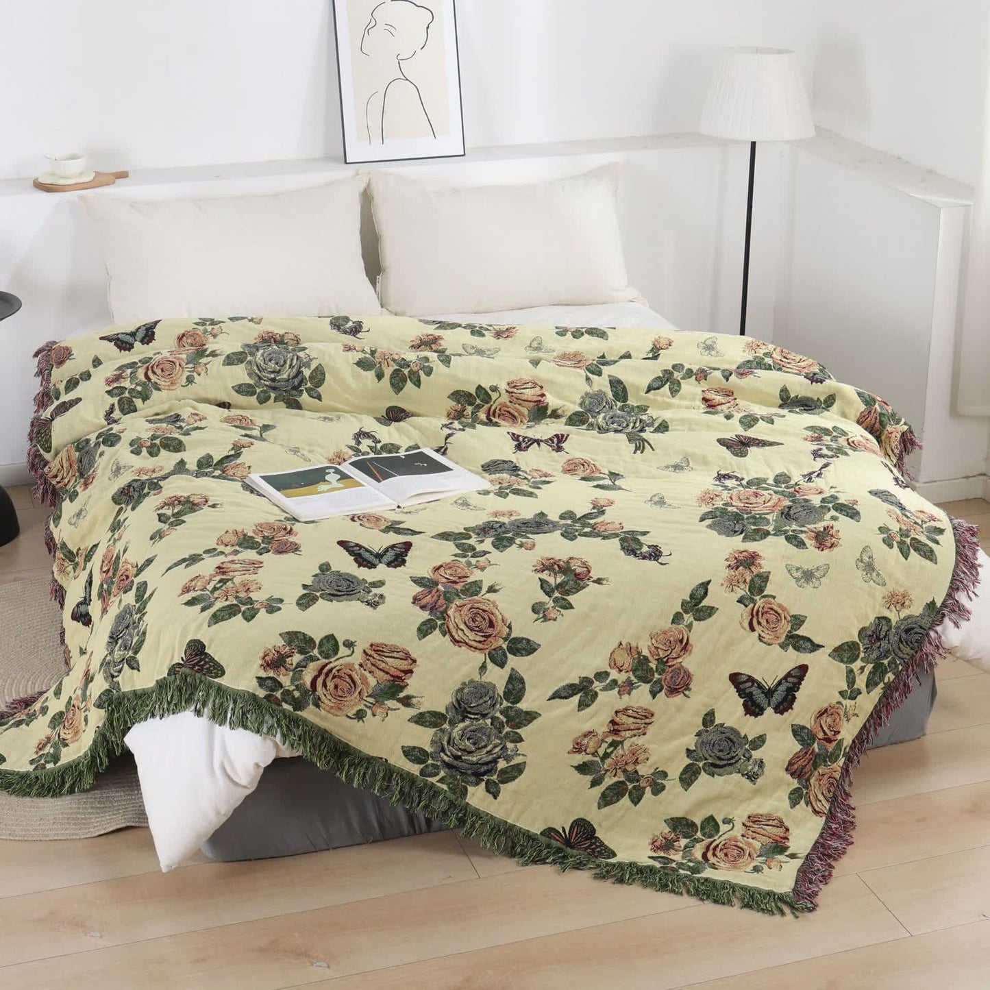 Romantic Rose Cotton Gauze Bedspread Quilt