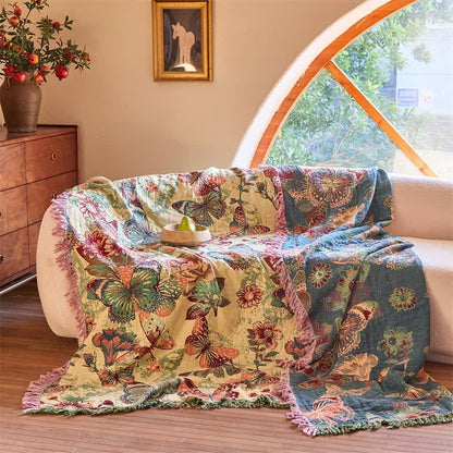 Enchanted Butterfly & Floral Muslin Bedspread Quilt