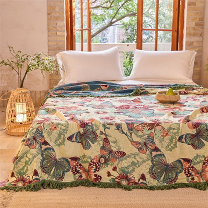Enchanted Butterfly & Floral Muslin Bedspread Quilt