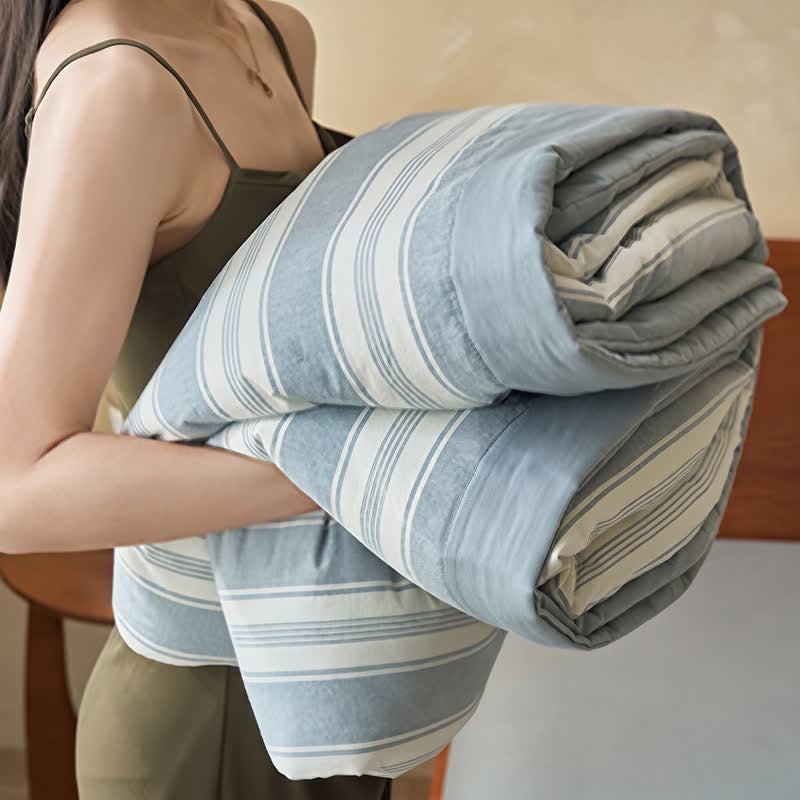 Light Blue Striped Double Gauze Bedding Set
