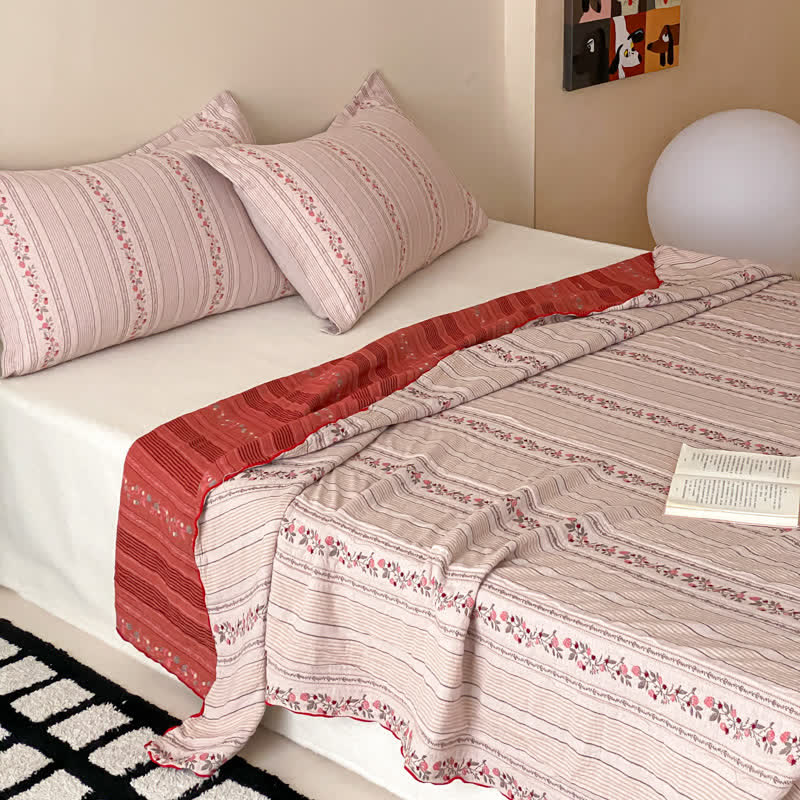 Blush Floral Stripe Washed Cotton Bedding Set